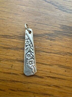 Floral Bar Pendant Necklace - Silver Tone